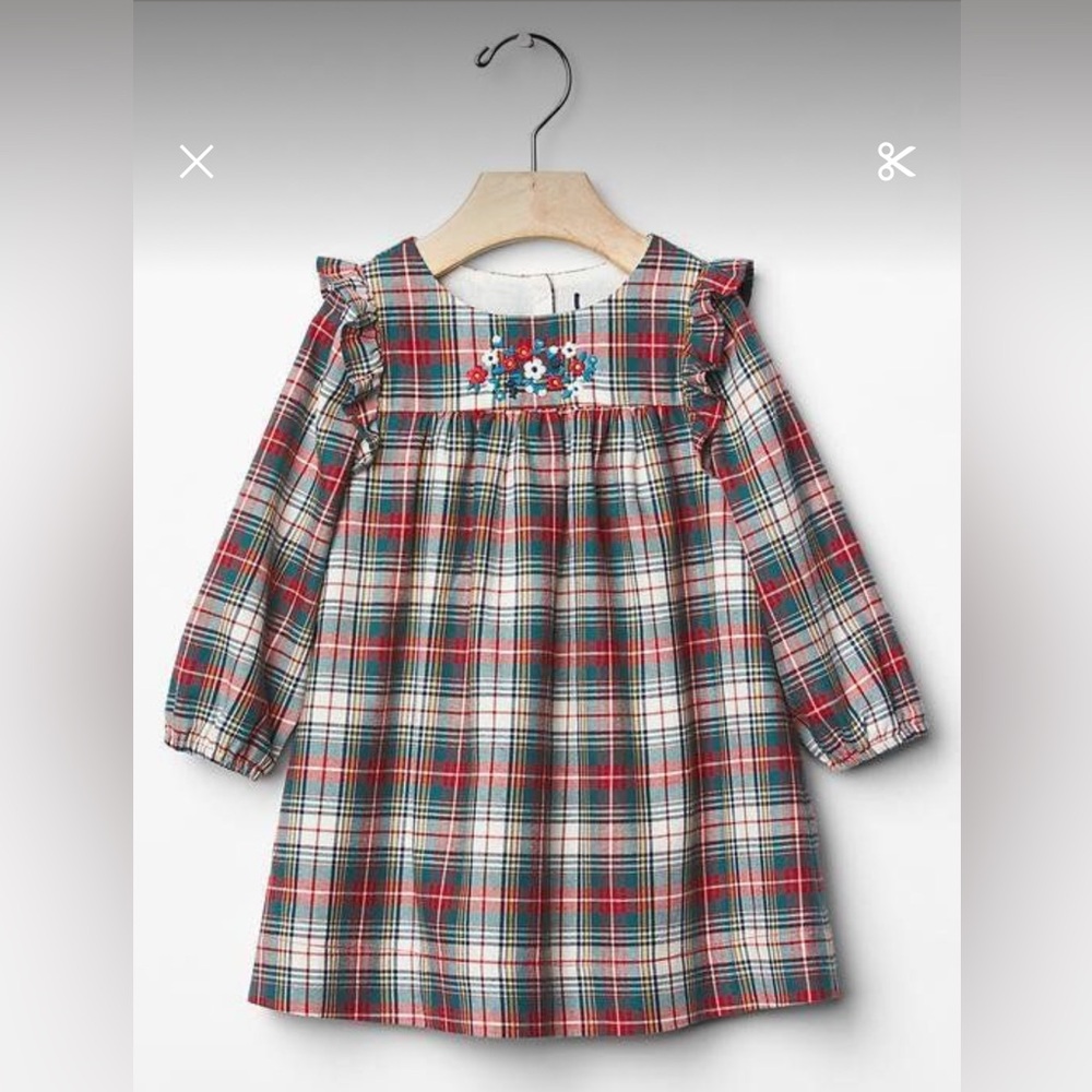 GAP Toddler Girls Red Plaid Flannel Kids Dress with Ruffles
